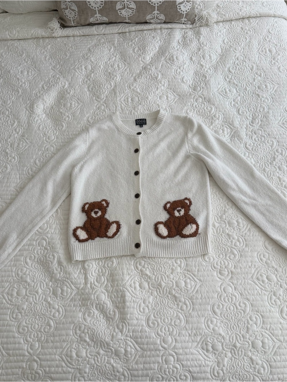 Major Major Fuzzy Teddy Bear Knit Cardigan Sweater - Size M